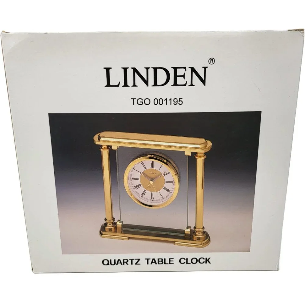 Vintage LINDEN Quartz Mantel‎ Desk Alarm Clock Gold Heavy Japan Box Instructions